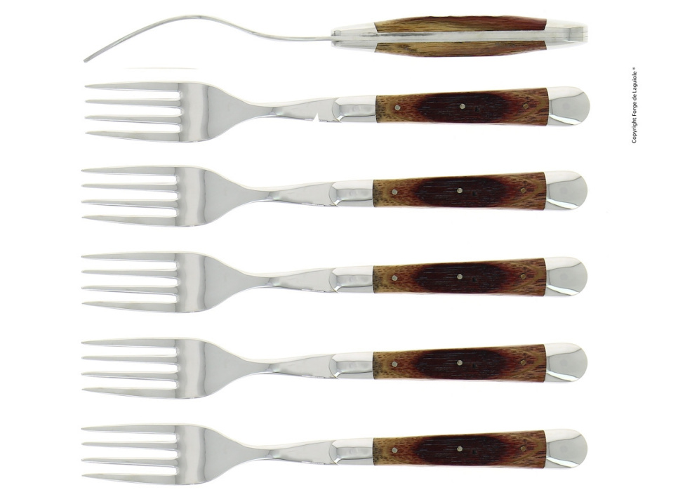 Sechs Gabeln, Holzgriffe aus Eichenholzfässern, poliert, Tradition - Forge de Laguiole in der Gruppe Tischgedeck / Besteck / Gabeln bei The Kitchen Lab (1446-32933)