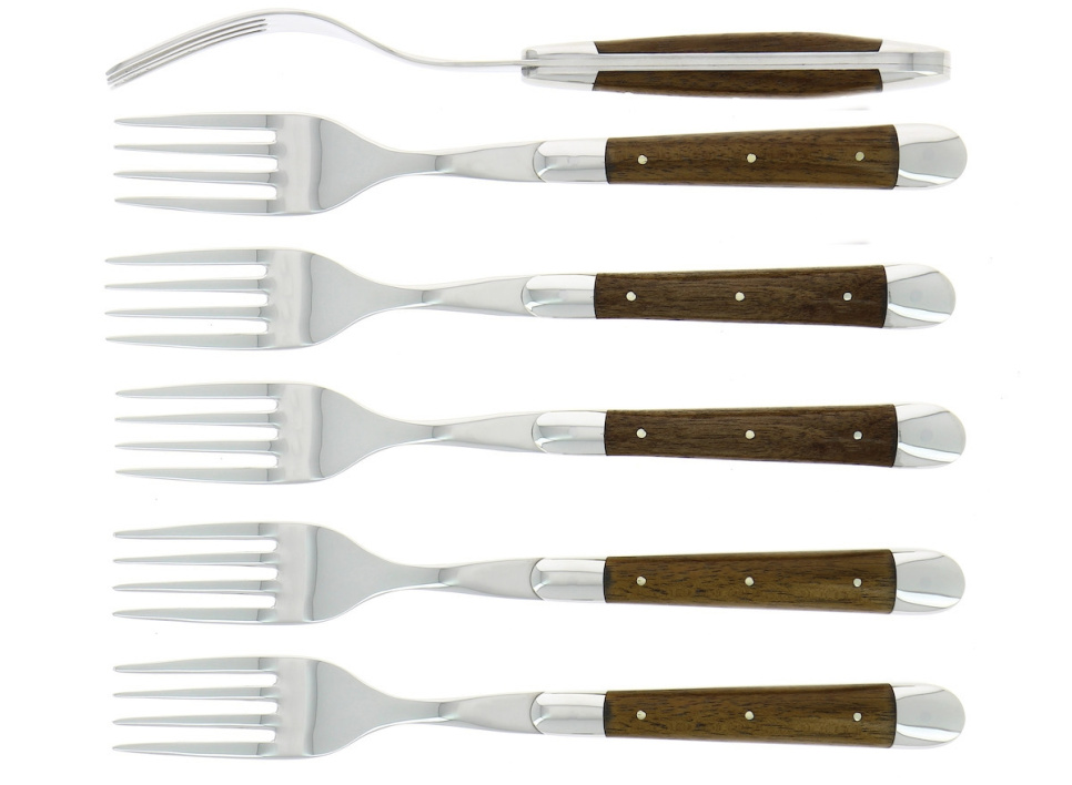 Sechs Gabeln, Griff aus Nussbaumholz, poliert, Tradition - Forge de Laguiole in der Gruppe Tischgedeck / Besteck / Gabeln bei The Kitchen Lab (1446-32935)