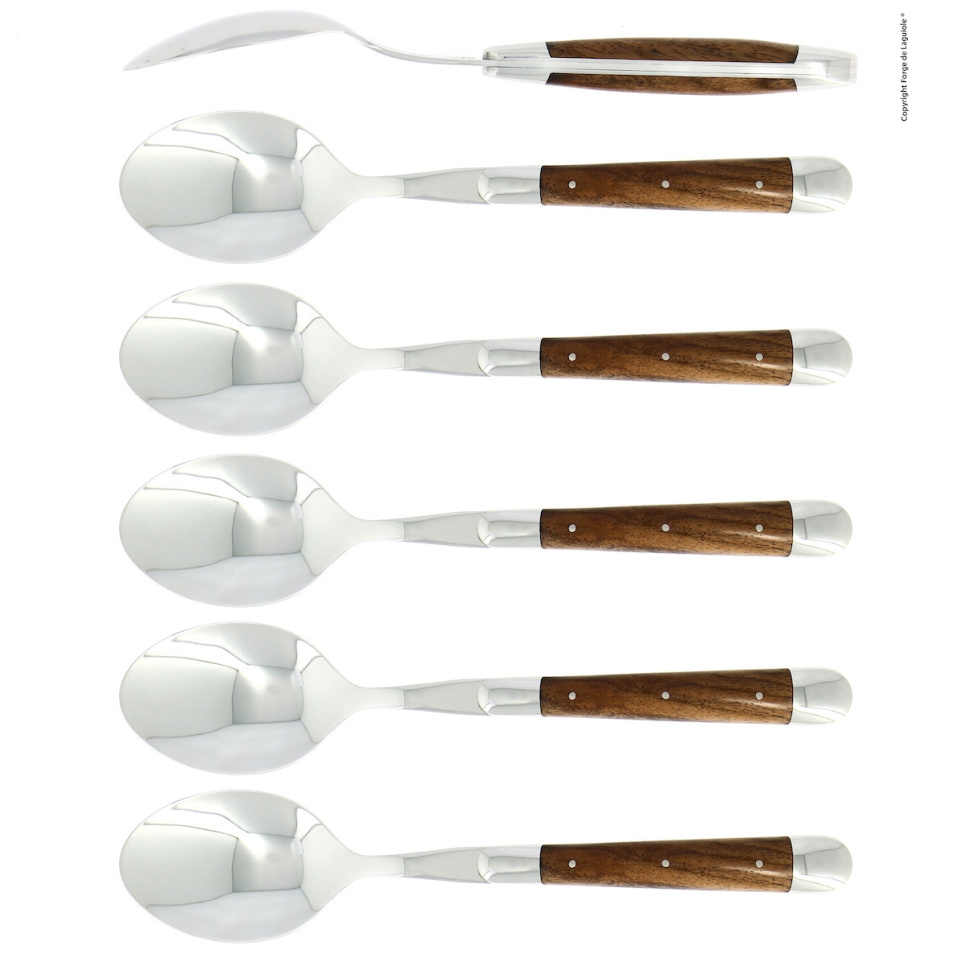 Sechs Löffel, Griff aus Nussbaumholz, poliert, Tradition - Forge de Laguiole in der Gruppe Tischgedeck / Besteck / Löffel bei The Kitchen Lab (1446-32943)