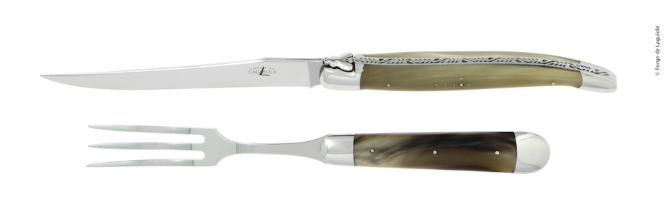 Tranchierbesteck 17 cm, Griff aus hellem Horn, poliert, Tradition - Forge de Laguiole in der Gruppe Kochen / Küchenmesser / Tranchiermesser bei The Kitchen Lab (1446-32948)
