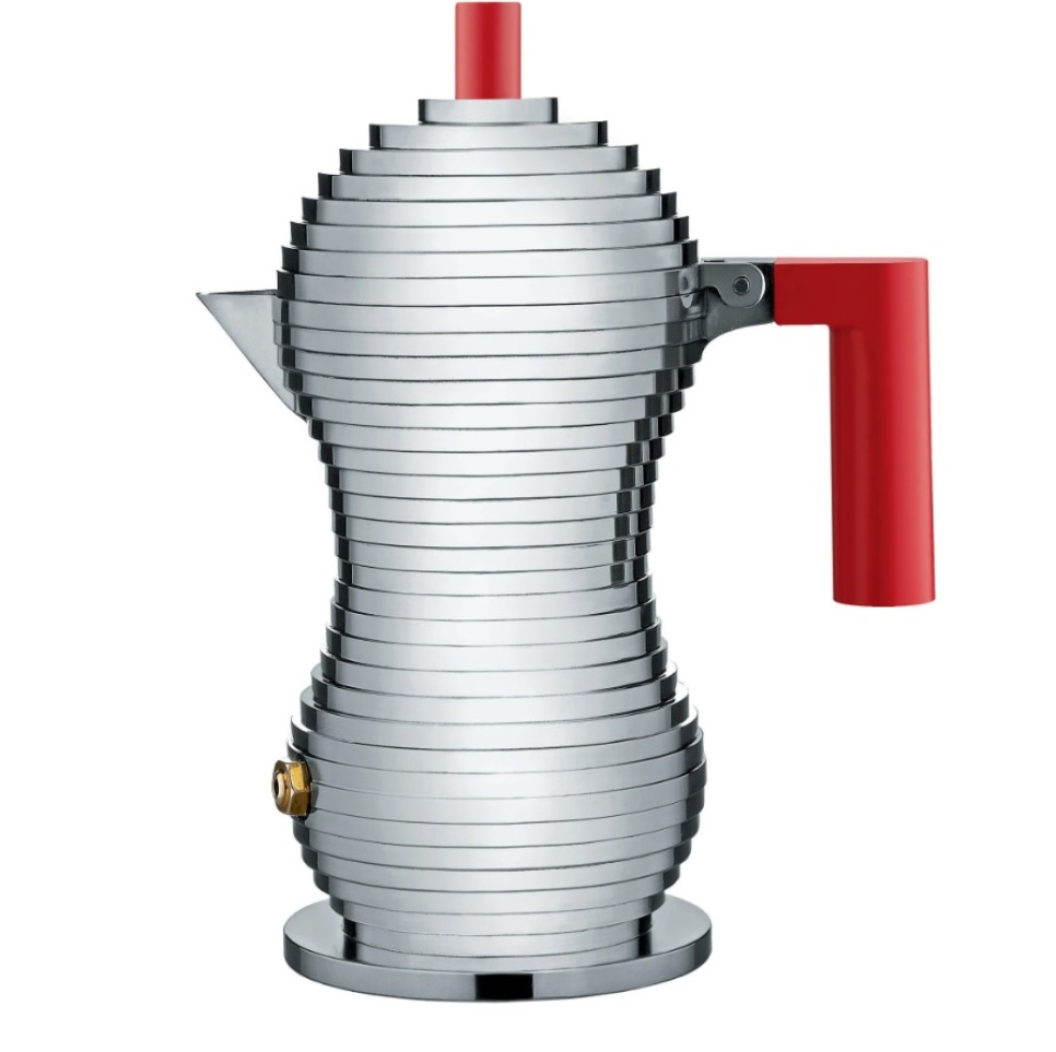 Moka, Aluminium/Red Small, 7 cl - Alessi in der Gruppe Tee & Kaffee / Kaffee brühen / Kaffeemaschinen bei The Kitchen Lab (1466-29586)
