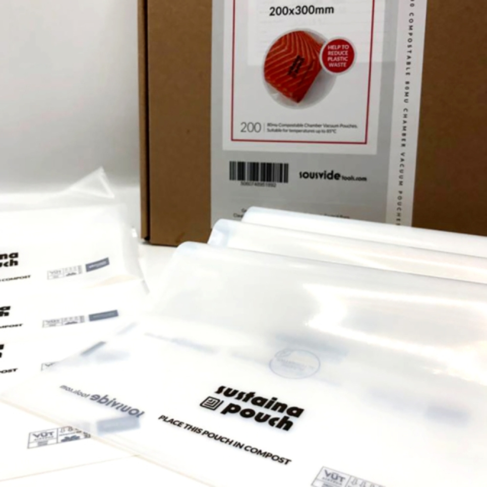 Kompostierbare Vakuumbeutel für Kammervakuumierer, 25 x 25 cm, 200er-Pack - SousVideTools