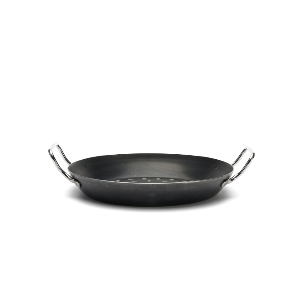 Perforierte Kohlenstoffstahlpfanne zum Grill, Ø28cm - de Buyer