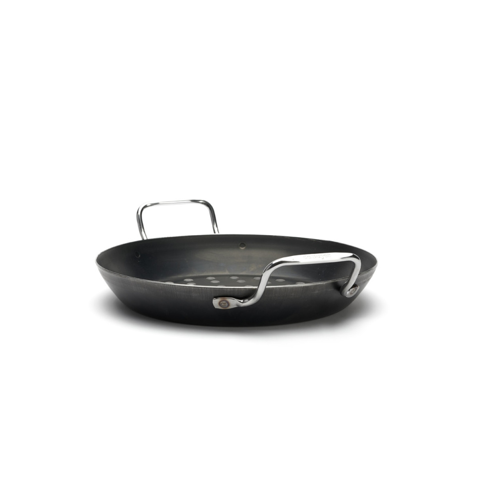 Perforierte Kohlenstoffstahlpfanne zum Grill, Ø28cm - de Buyer