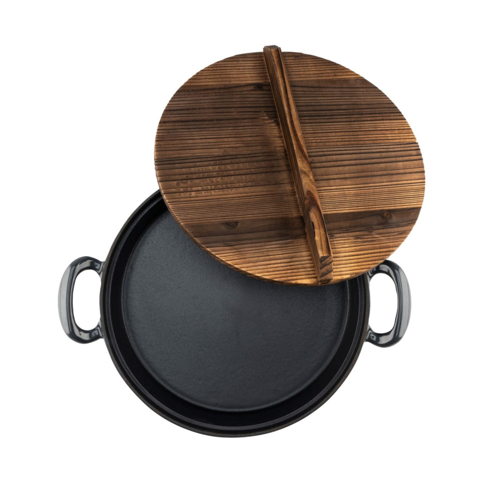 Bratpfanne aus Gusseisen mit Holzdeckel 30 cm - Heirol