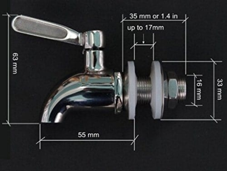 Wasserhahn aus Edelstahl, 16 mm
