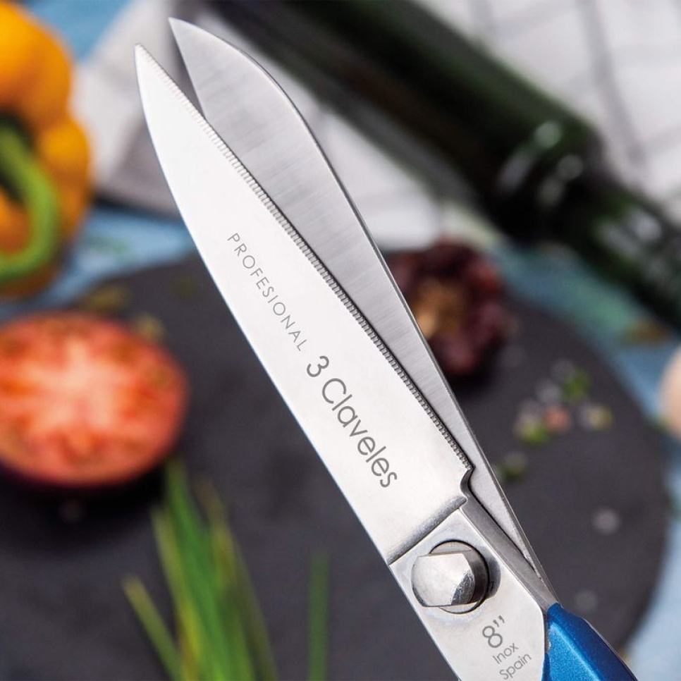 Professionelle Küchenschere aus Edelstahl, Blau - 3 Claveles
