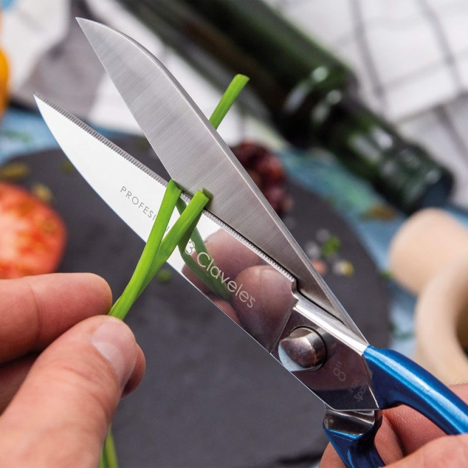 Professionelle Küchenschere aus Edelstahl, Blau - 3 Claveles