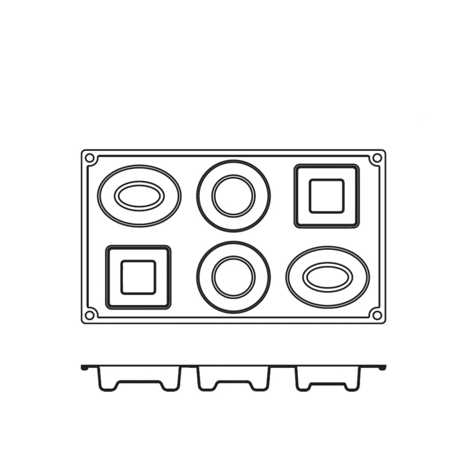 Backform aus Silikon, rund, oval, quadratisch, 6 Stück - Pavoni