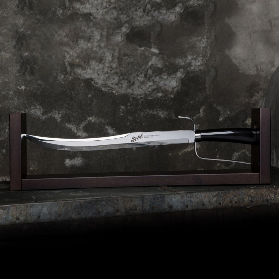 Champagnersäbel mit Holzständer, 52 cm, Elegance Black Buffalo Horn - Berkel