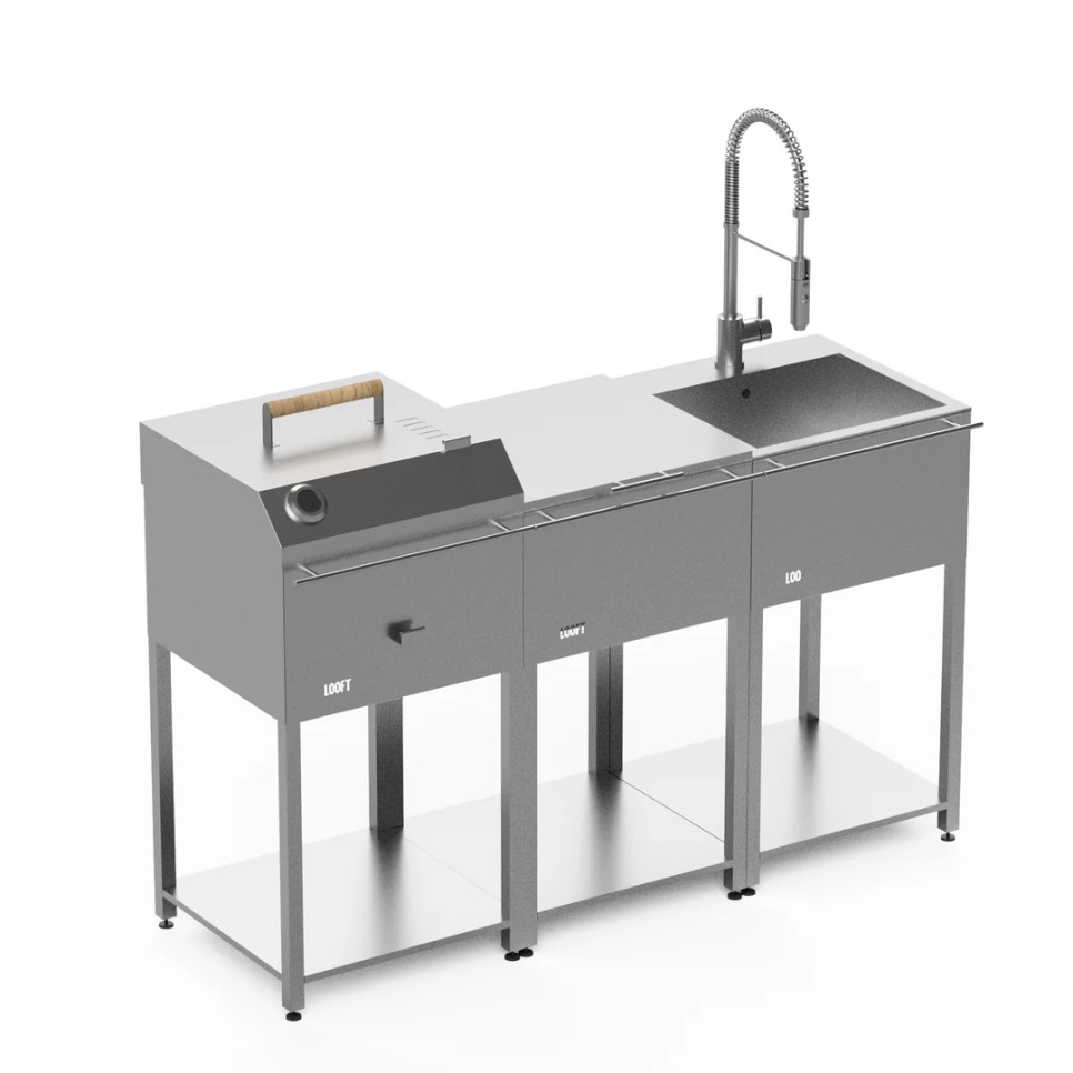 Außenküche, komplett mit Holzkohlegrill, Arbeitsfläche & Spüle – Looft