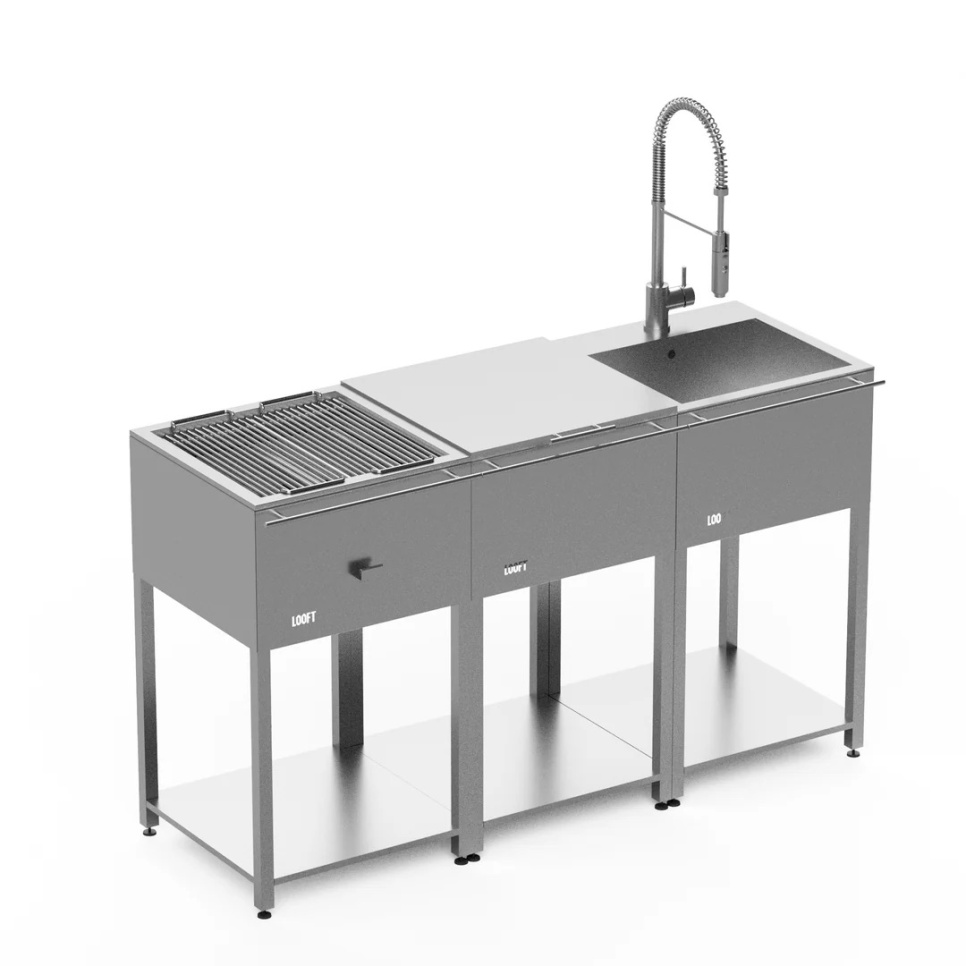 Außenküche, komplett mit Holzkohlegrill, Arbeitsfläche & Spüle – Looft