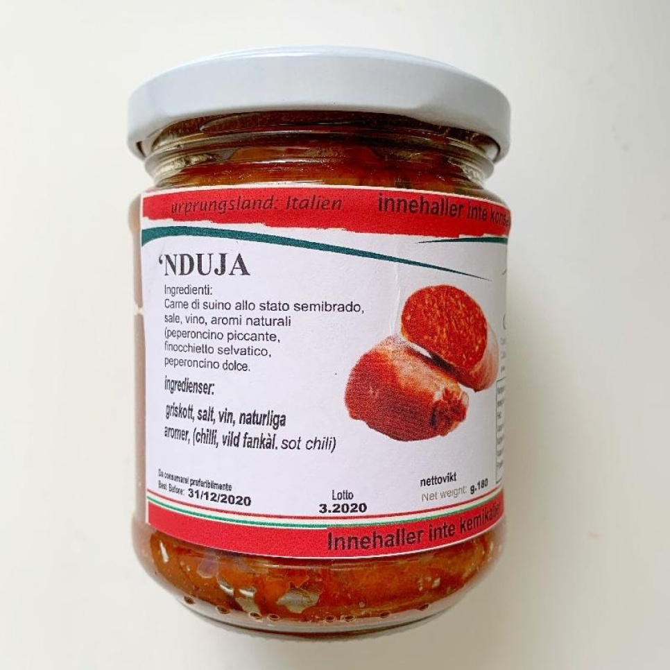 Nduja von Freilandschweinen, 180gr - Fattoria de Lillas in der Gruppe Kochen / Kolonial bei The Kitchen Lab (2022-25691)