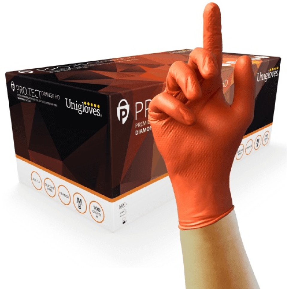 Nitrilhandschuh, orange, extra stark, 100er-Pack - Unigloves - Large in der Gruppe Kochen / Küchenutensilien / Mise en Place bei The Kitchen Lab (2047-26687)