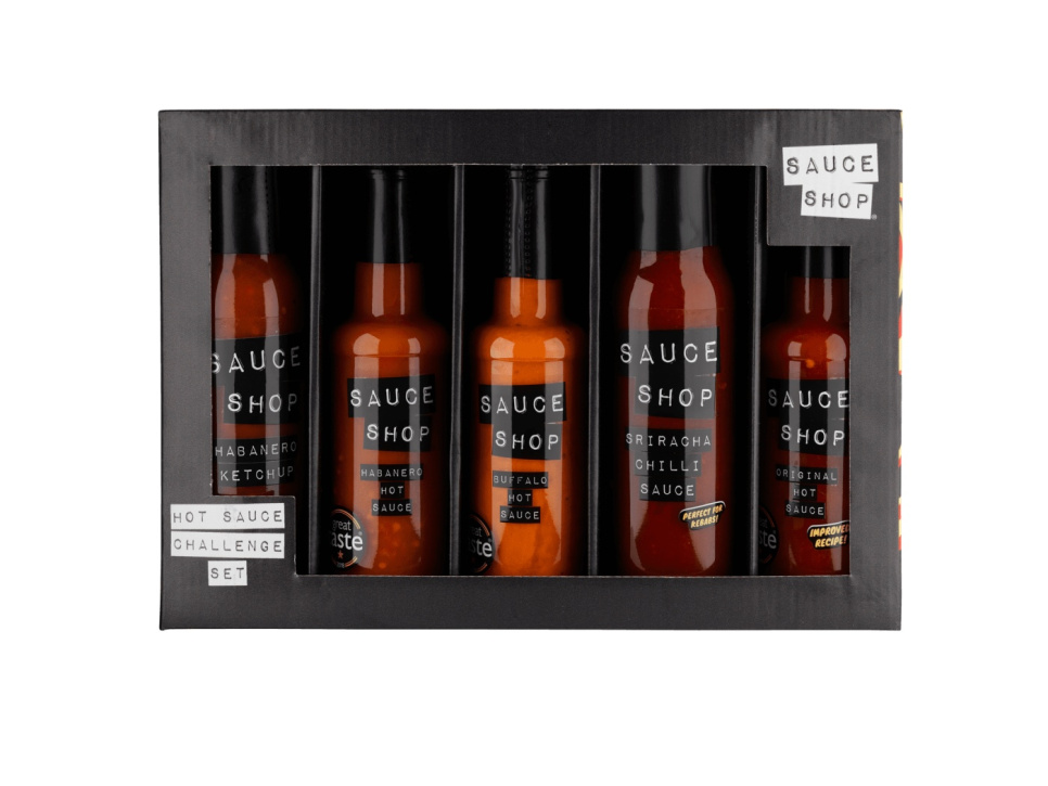 Hot Sauce Challenge, Set mit Fem Chilisåser - Sauce Shop in der Gruppe Kochen / Kolonial bei The Kitchen Lab (2070-26812)