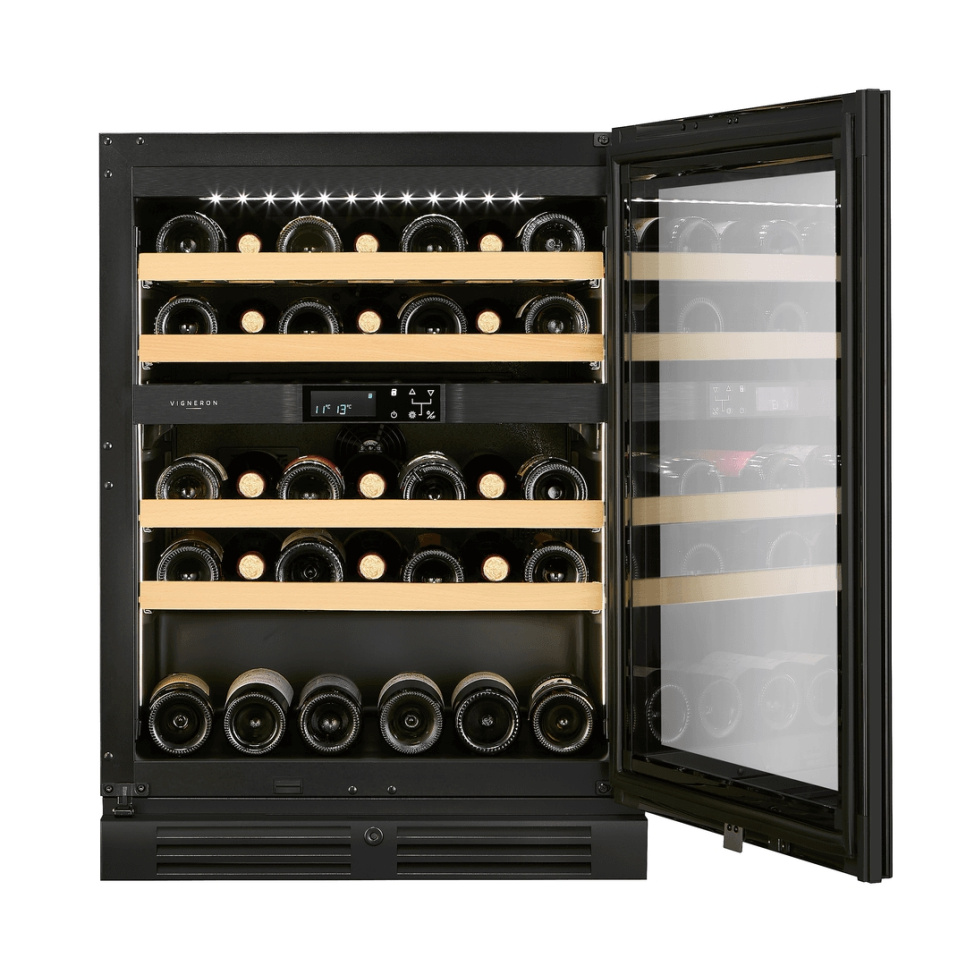Weinkühlschrank Designline 60, Zwei Zonen, Schwarz - Vigneron